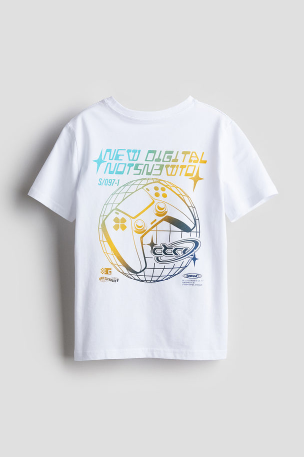 H&M T-Shirt mit Print Weiß/New Digital