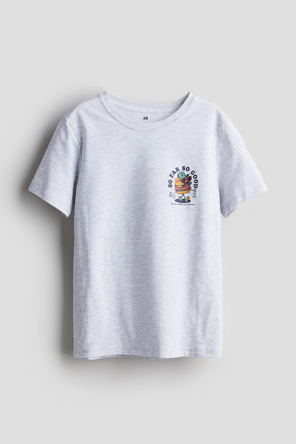 H&M T-shirt Med Tryck Ljusgråmelerad/hamburgare