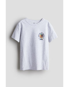 T-shirt Med Tryck Ljusgråmelerad/hamburgare