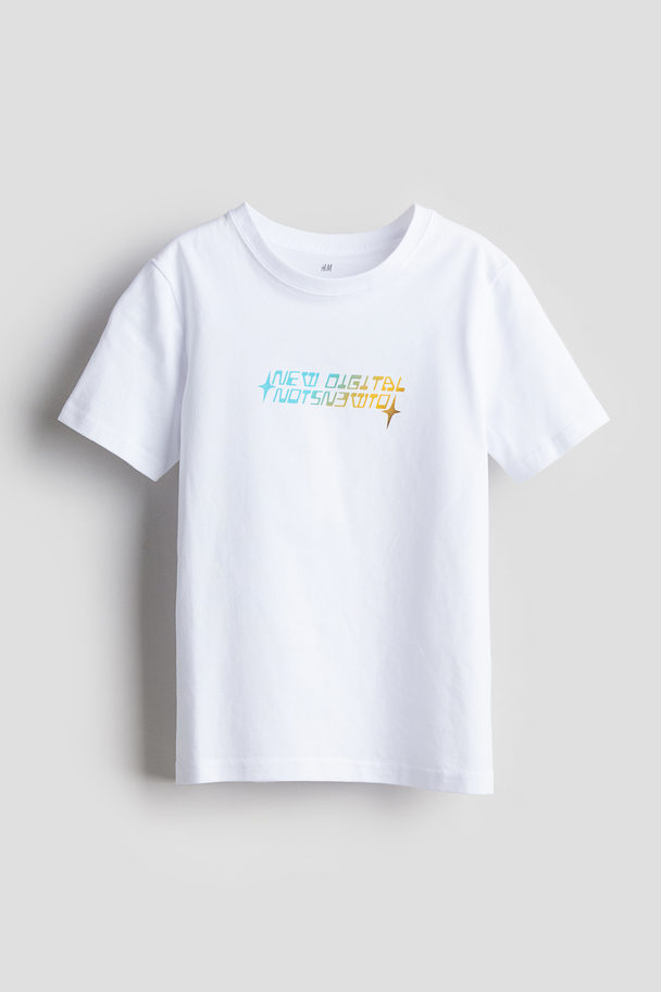 H&M T-Shirt mit Print Weiß/New Digital