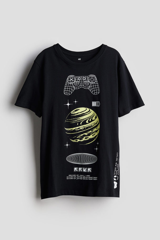 H&M T-Shirt mit Print Schwarz/Gamecontroller