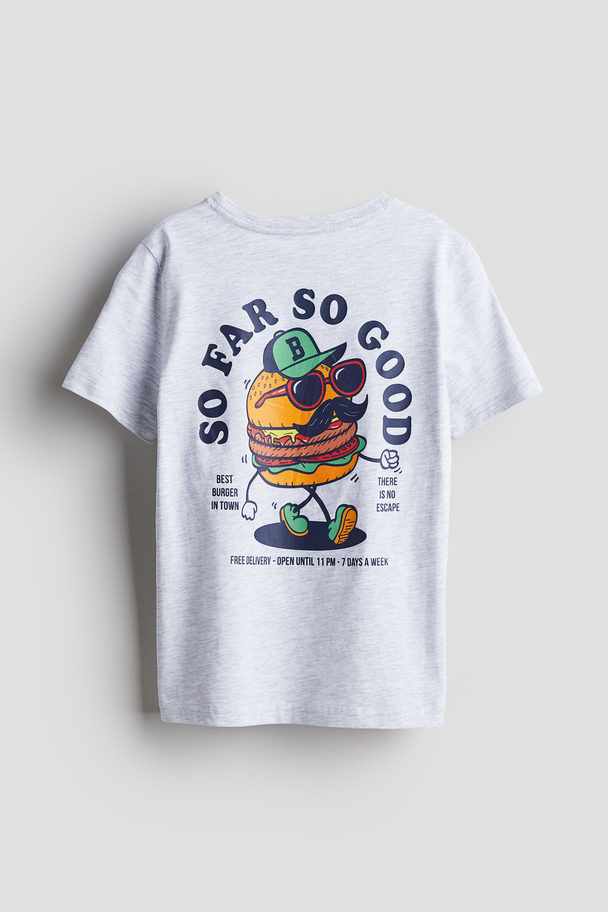 H&M T-shirt Med Tryck Ljusgråmelerad/hamburgare