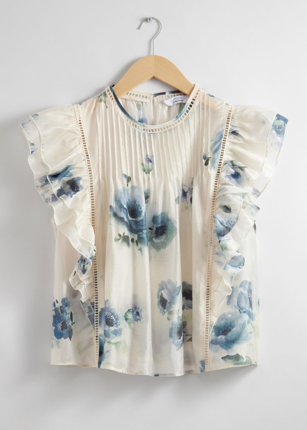 & Other Stories Top Met Ruches Blauw Gebloemd