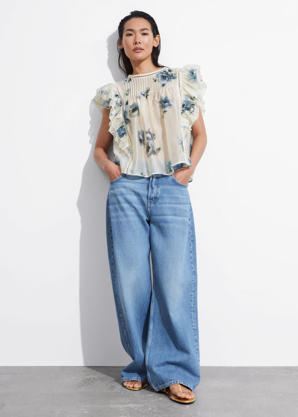 & Other Stories Top Met Ruches Blauw Gebloemd