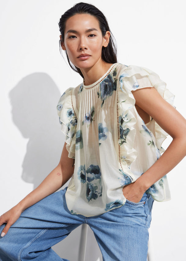 & Other Stories Ruffled Top Blue Florals