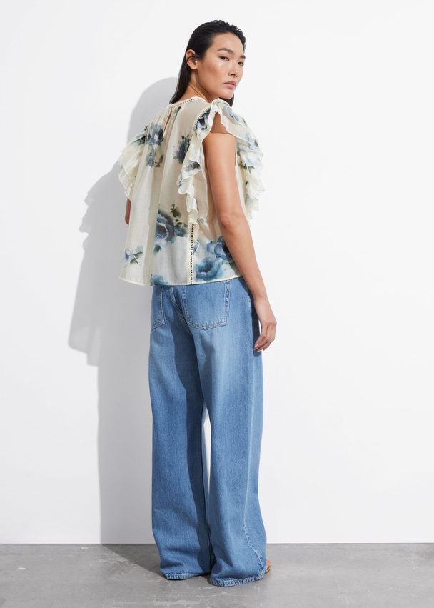 & Other Stories Top Met Ruches Blauw Gebloemd