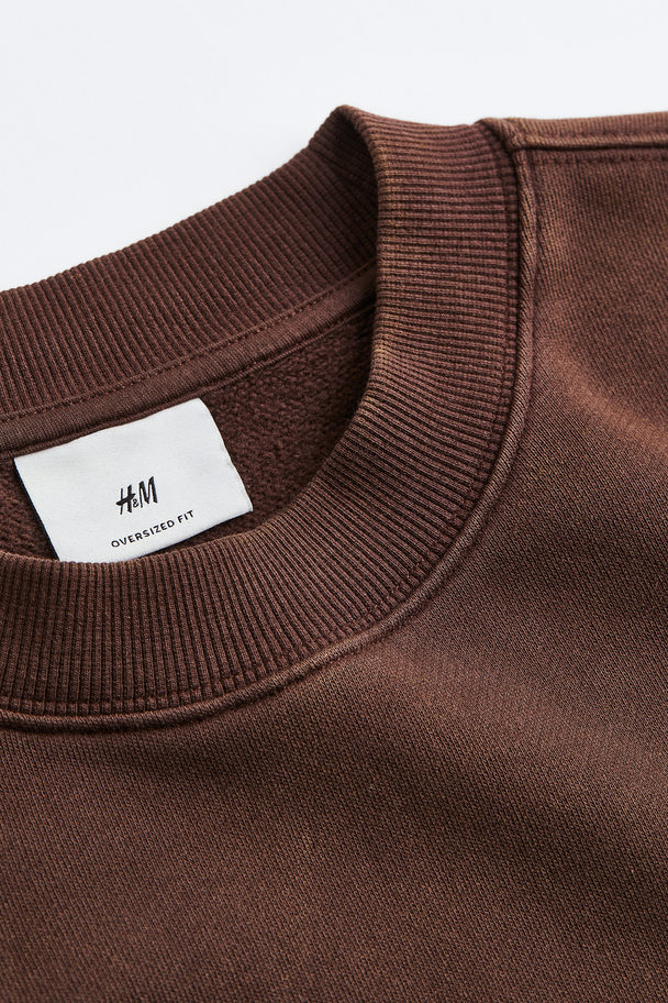 H&M Oversized Fit Cotton Sweatshirt Brown