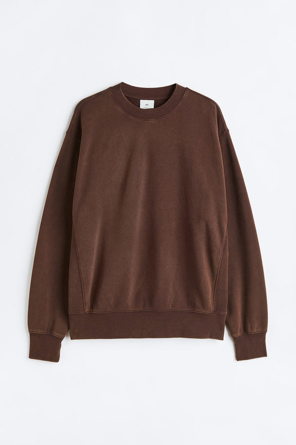 H&M Oversized Fit Cotton Sweatshirt Brown