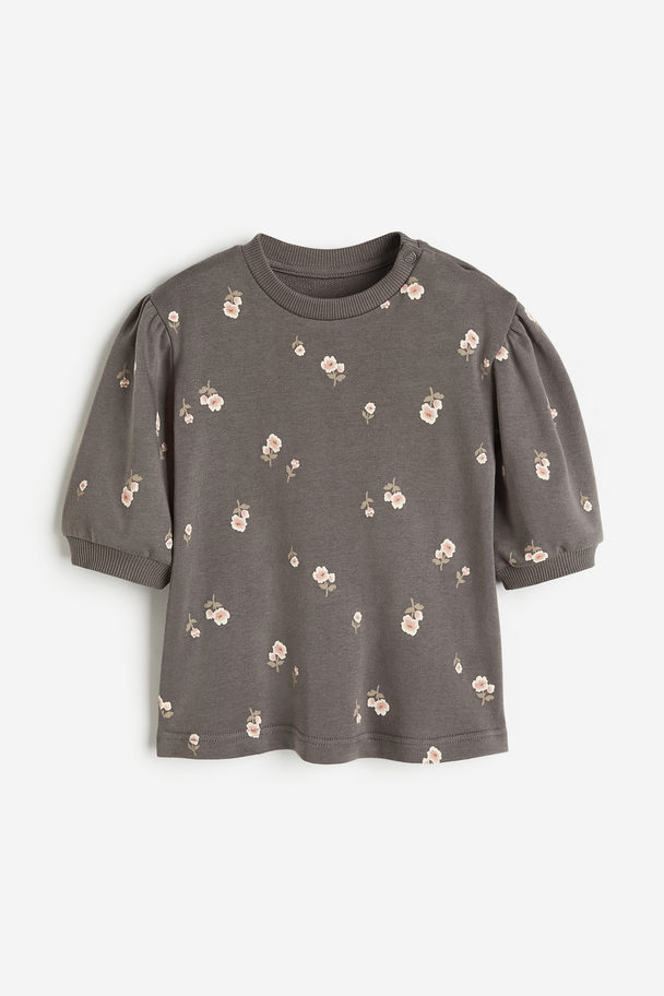 H&M Sweatshirtkjole Med Mønster Mørkegrå/blomstret