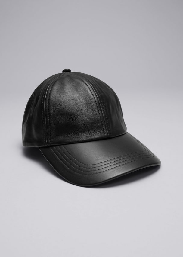& Other Stories Leather Baseball Cap Black