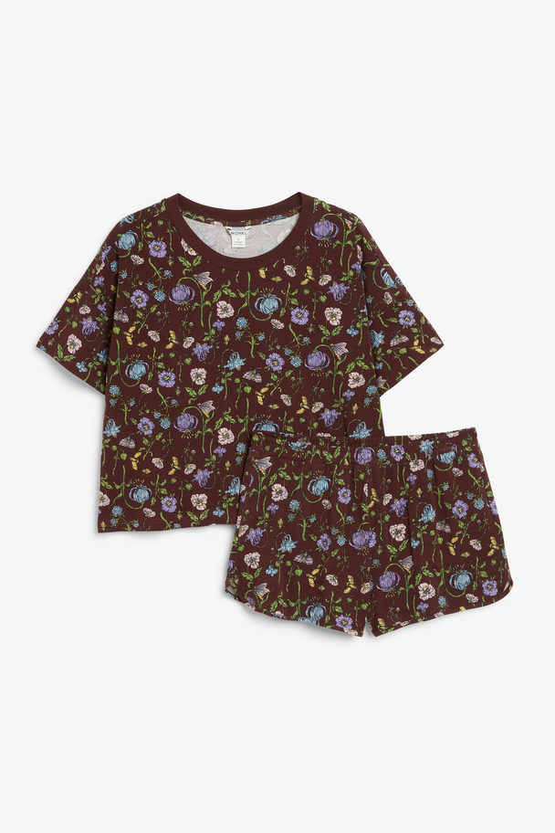 Monki Braunes Pyjama-Set mit Blumenprint Mystischer Garten