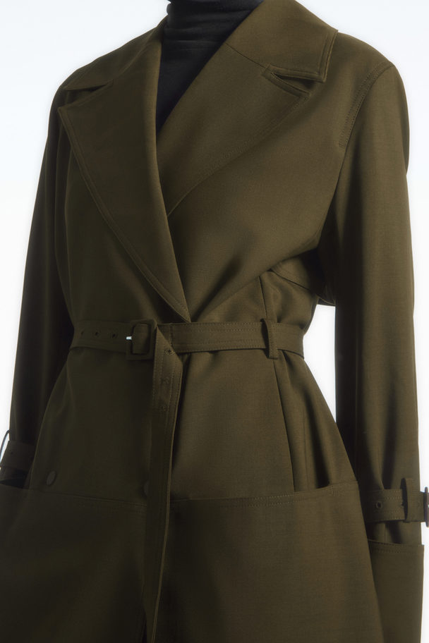 COS Double-breasted Wool-blend Trench Coat Dark Khaki
