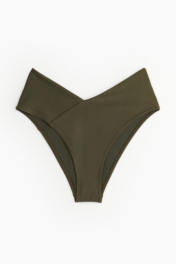 H&M Cheeky Bikinihose High Waist Dunkles Khakigrün