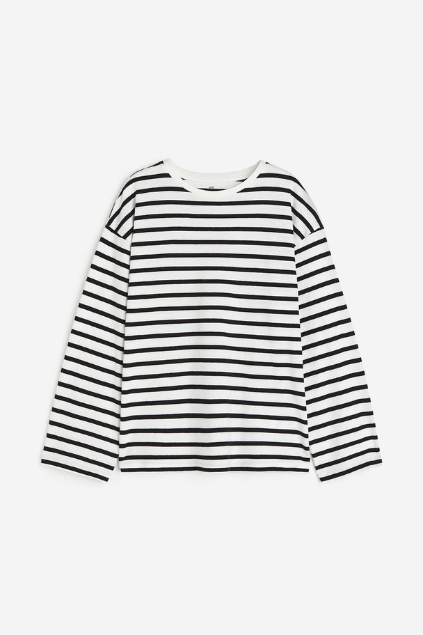 H&M Long-sleeved Cotton Top White/striped