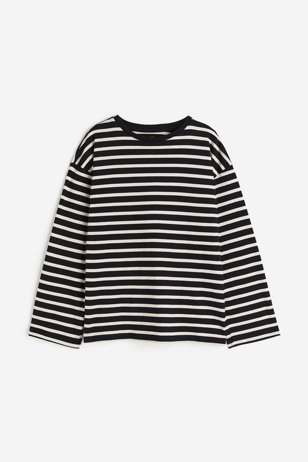 H&M Long-sleeved Cotton Top Black/striped