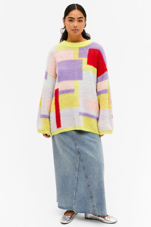 Monki Oversized Soft Knit Sweater Yellow Colour Blocking