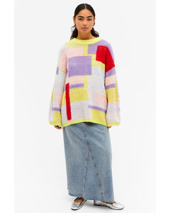 Oversized Soft Knit Sweater Yellow Colour Blocking