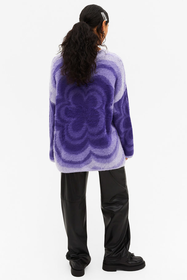 Monki Oversized Soft Knit Sweater Purple Retro Flower