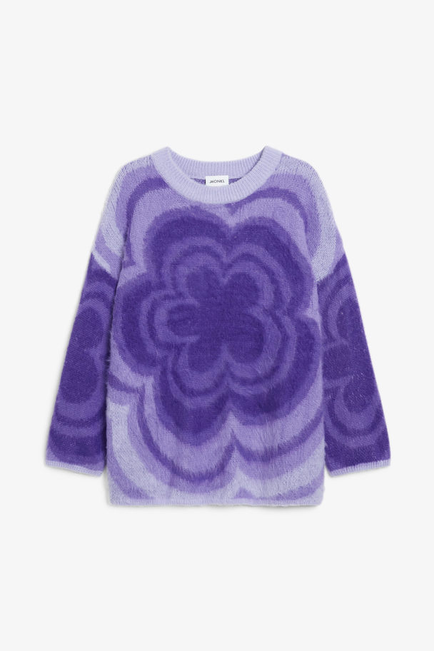 Monki Oversized Soft Knit Sweater Purple Retro Flower