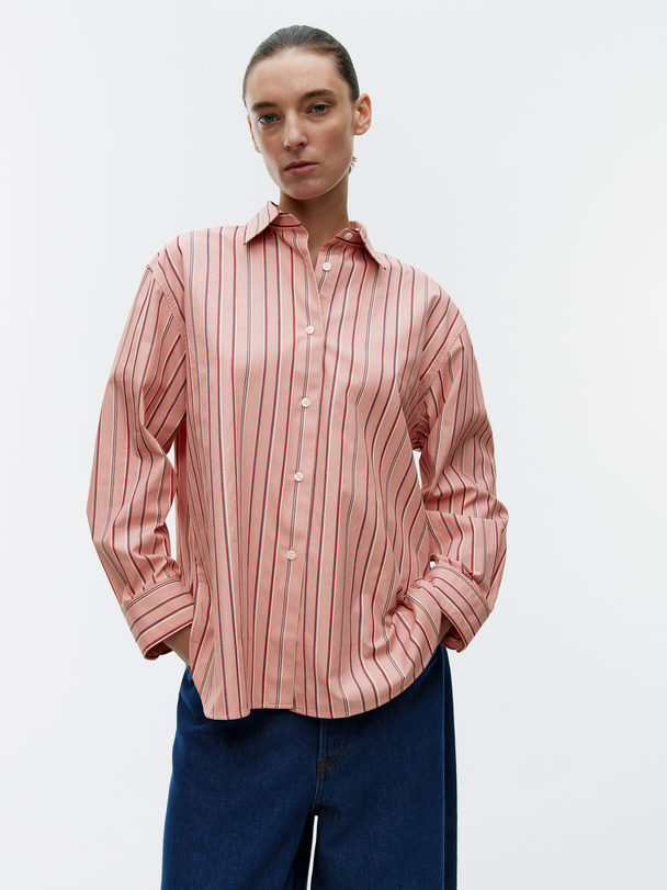 ARKET Relaxed Poplin Shirt Pink/stripe