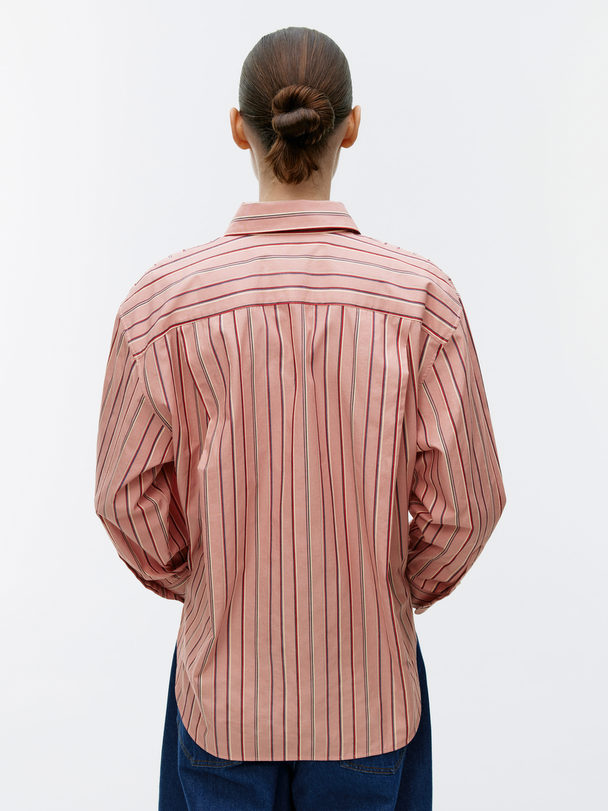 ARKET Relaxed Poplin Shirt Pink/stripe