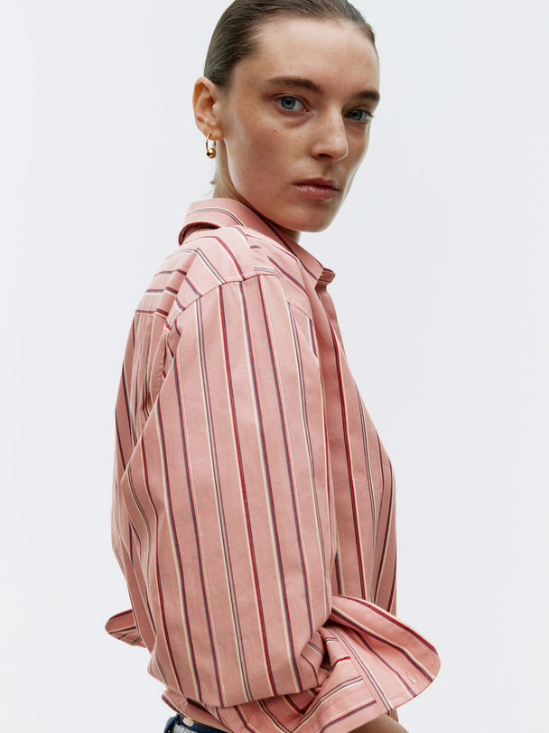 ARKET Relaxed Poplin Shirt Pink/stripe