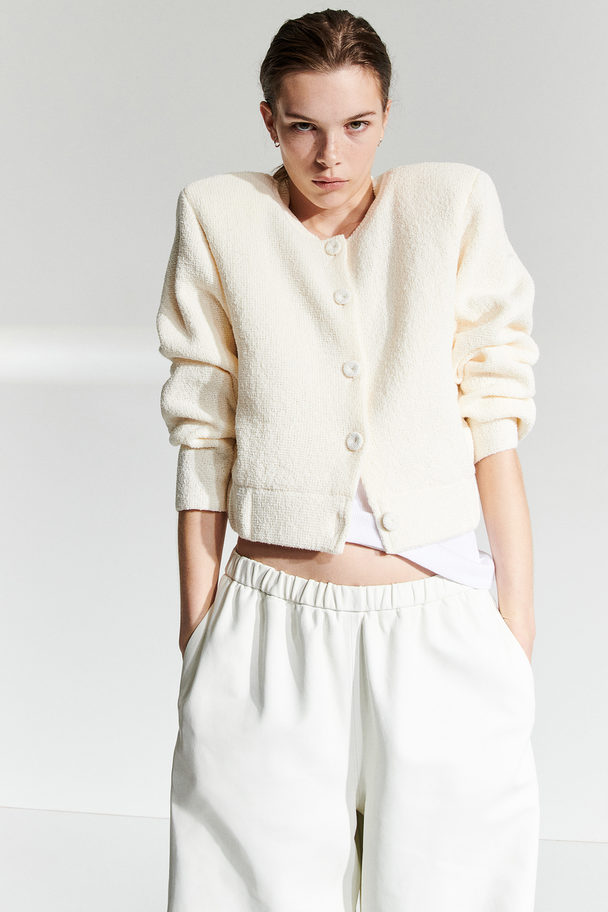 H&M Knitted Shoulder-pad Jacket Cream