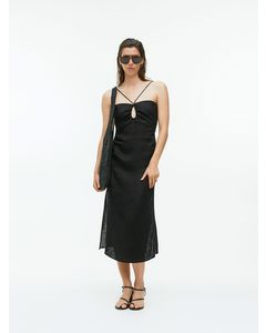 Linen Strap Dress Black