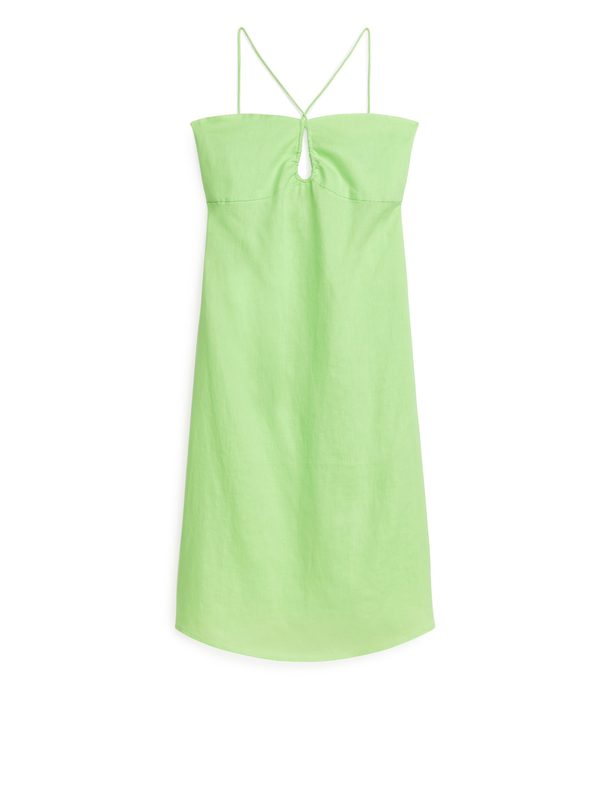ARKET Linen Strap Dress Light Green
