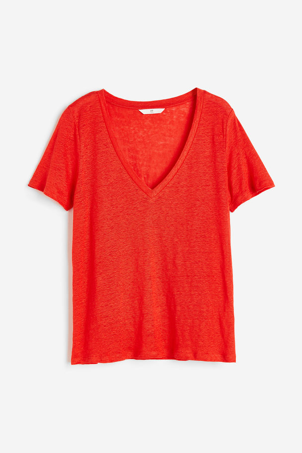 H&M Linen T-shirt Bright Red