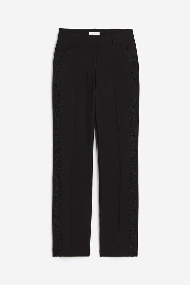 H&M Appliquéd Trousers Black