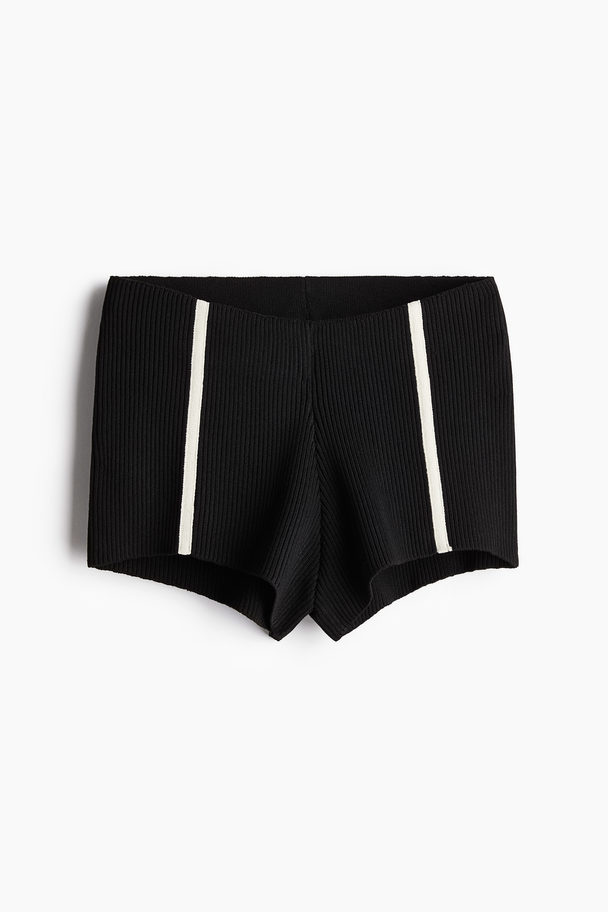 H&M Ribgebreide Minishort Zwart