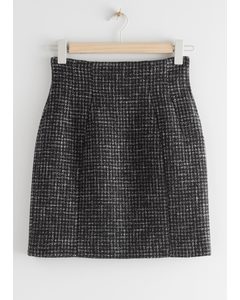 Wool Blend Mini Skirt Black Checks