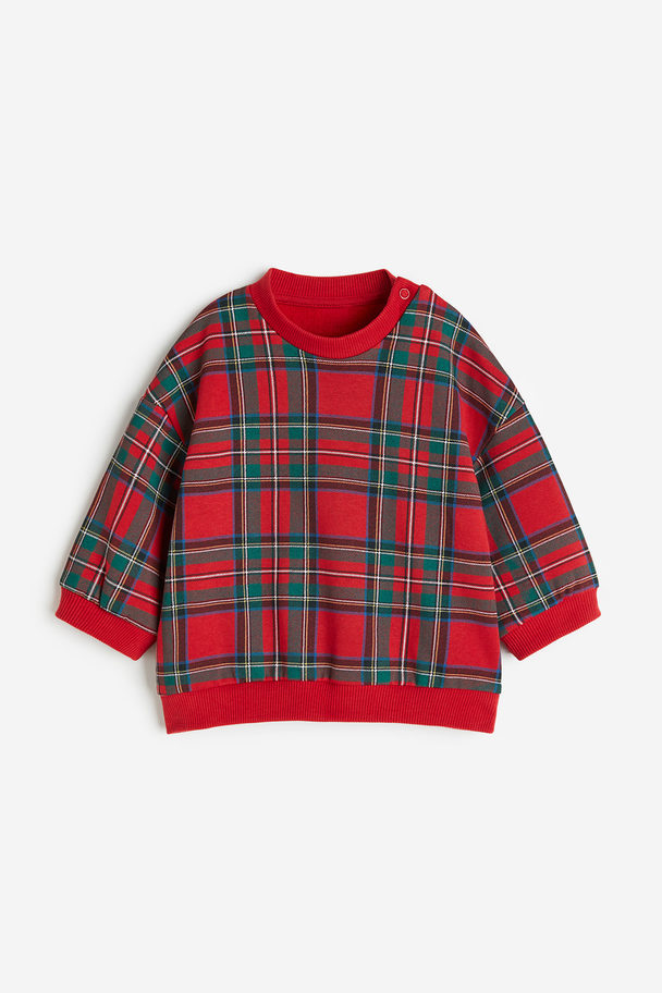 H&M Sweatshirt aus Baumwolle Rot/Kariert