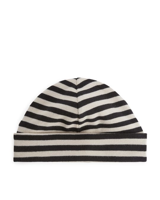 Arket Ribbed Jersey Beanies Brown/striped