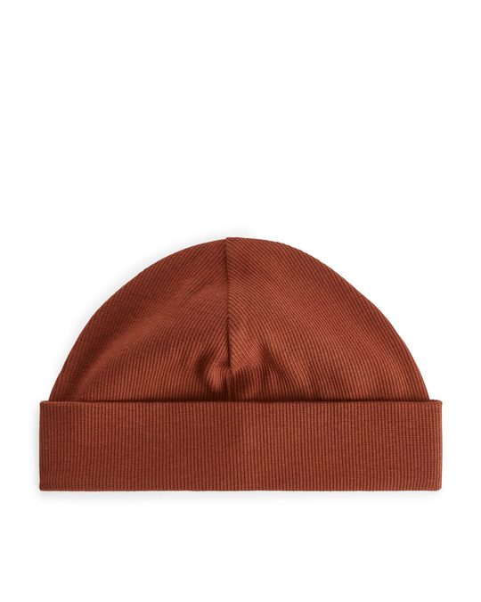 Arket Ribbed Jersey Beanies Brown/striped