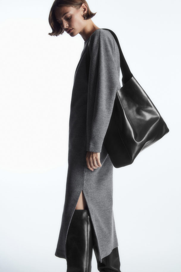 COS Boiled-wool Long-sleeved Maxi Dress Dark Grey Melange