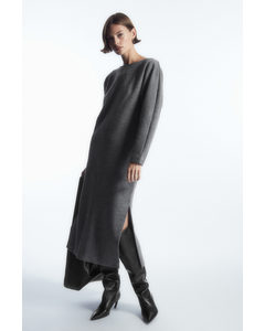 Boiled-wool Long-sleeved Maxi Dress Dark Grey Melange