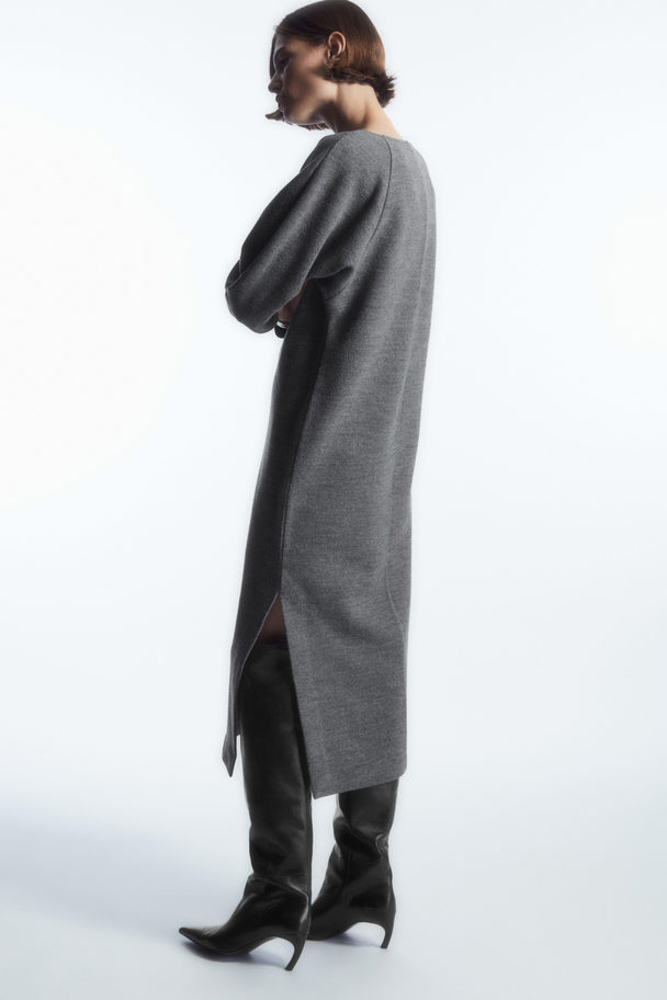COS Boiled-wool Long-sleeved Maxi Dress Dark Grey Melange