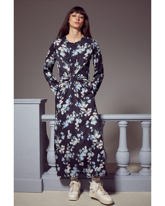 H&M Knot-detail Dress Black/floral