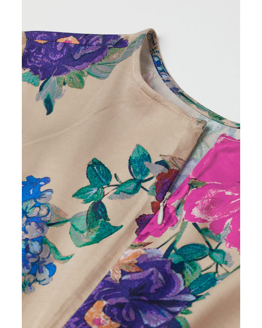 H&M Knot-detail Dress Beige/floral