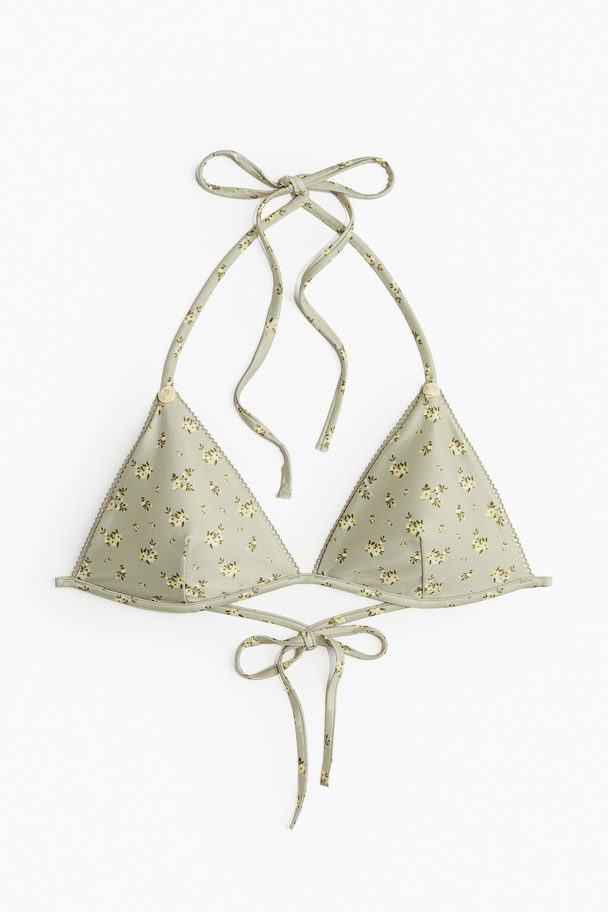 H&M Padded Triangle Bikini Top Dusty Green/floral