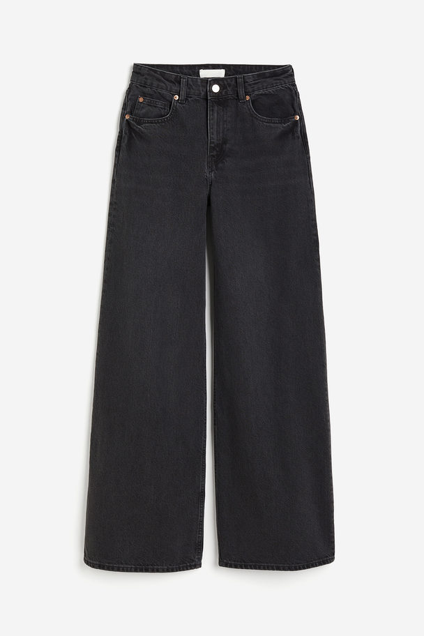 H&M Wide High Jeans Schwarz/Washed out