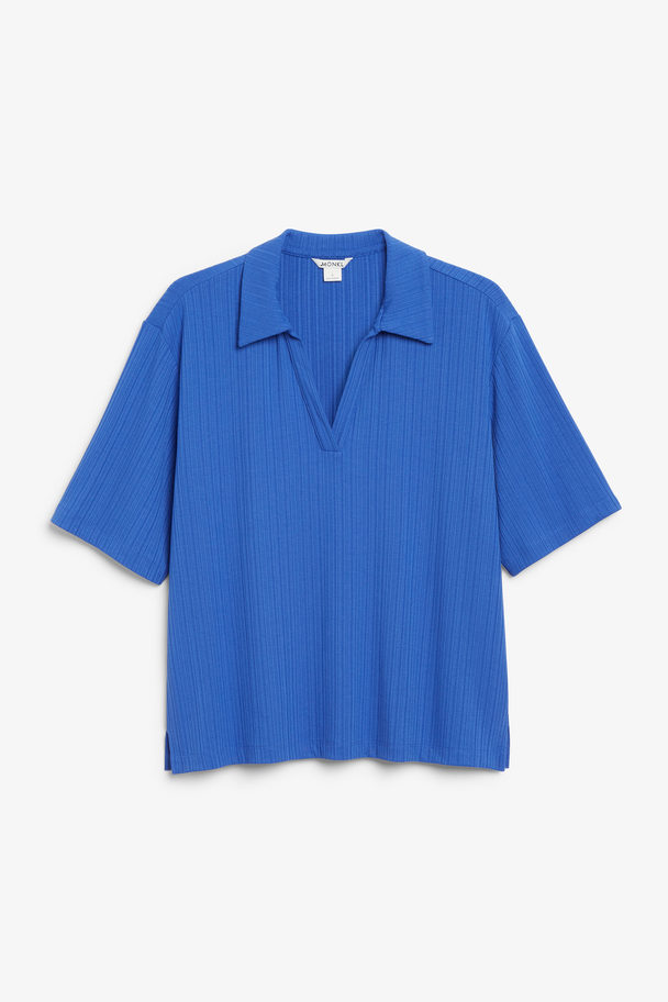 Monki Blue Oversized Short Sleeved Polo Top Blue