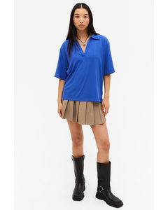 Blue Oversized Short Sleeved Polo Top Blue