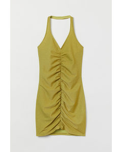 Halterneck-klänning Olivgrön/guldglittrig