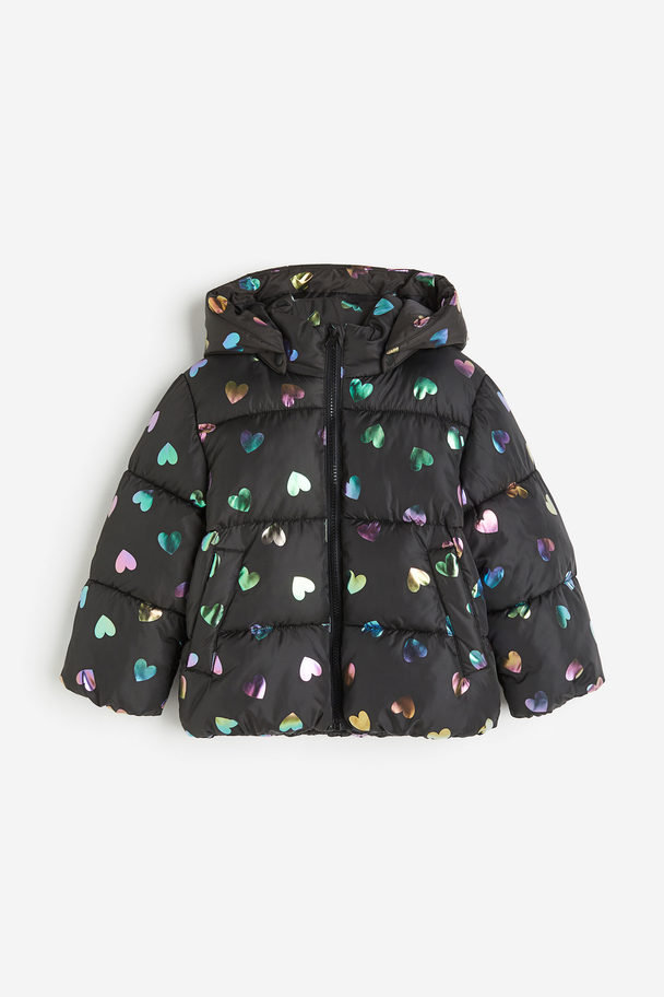 H&M Water-repellent Puffer Jacket Black/hearts