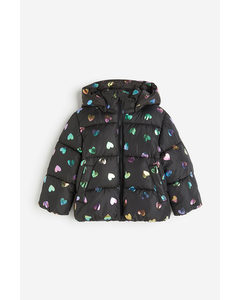 Water-repellent Puffer Jacket Black/hearts