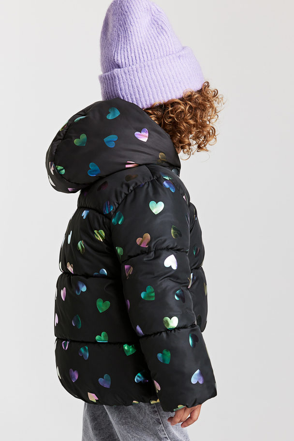 H&M Water-repellent Puffer Jacket Black/hearts