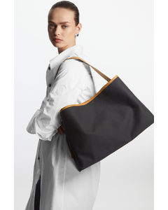 Folded Canvas Shopper Bag Black / Brown